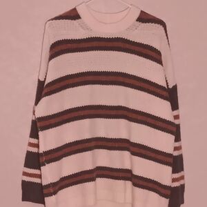 Mens Sz L American Eagle Outfitters Cream, Brown & Tan Striped Crewneck Sweater